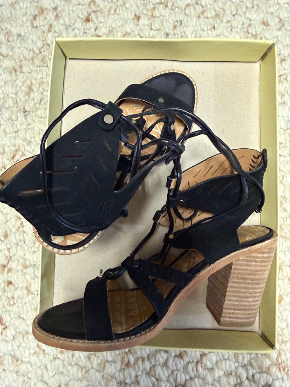 Dolce Vita Black Lace-Up Suede Block Heel Sandals